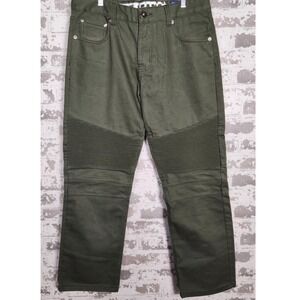 Noiz Jeans Moto Pants Mens 34x30 Olive Green Ribbed Knee Biker Streetwear Twill